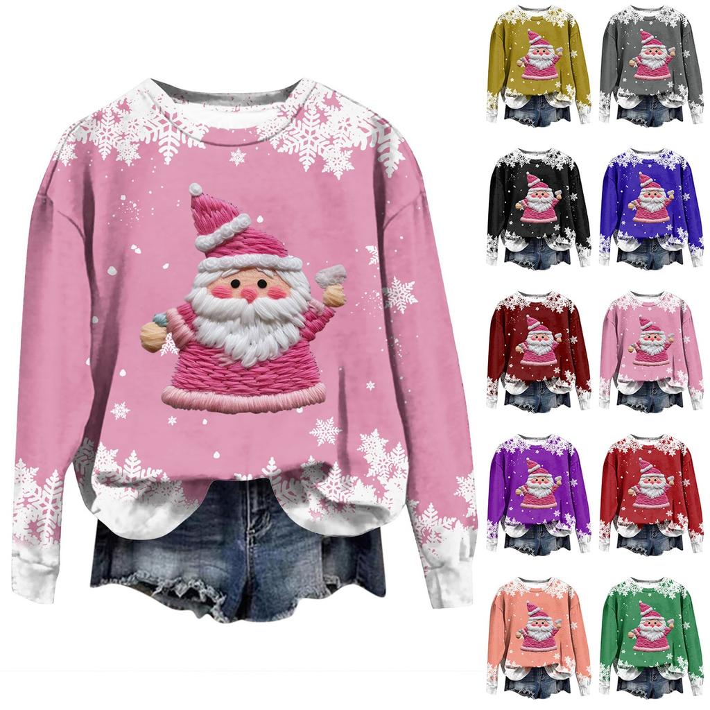 Women's Fashion Christmas Printed Long Sleeve Loose Round Neck Sweatshirt Top