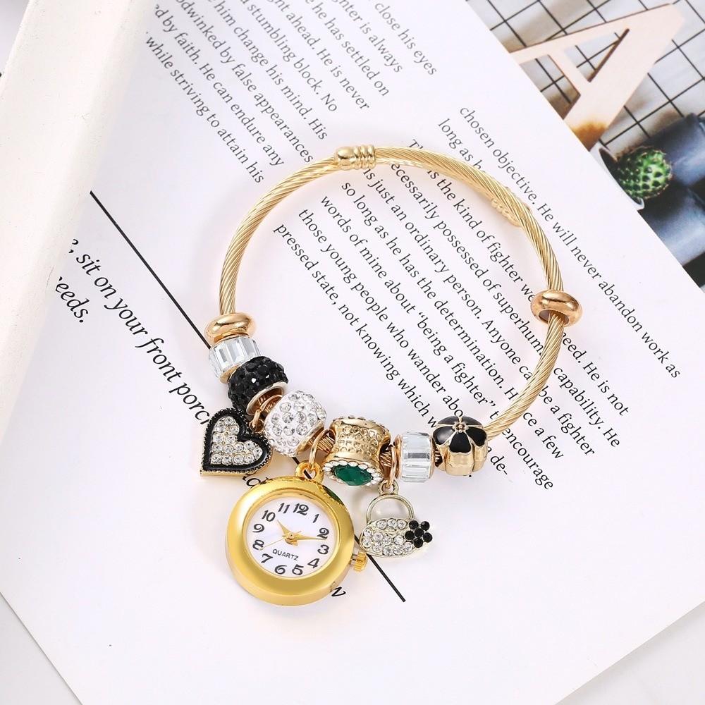 Точные Часы с Бусинами Элегантные Кварцевые Часы Модные Женские Часы-Браслет Подарок на День Рождения