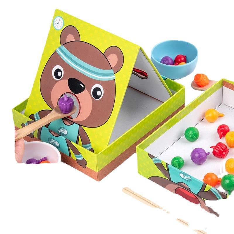 Children'S Play House Feeding Game Puzzle Early Education Baby Chopsticks Spoon Eating Training Parent-Child Board Game Wooden Toy