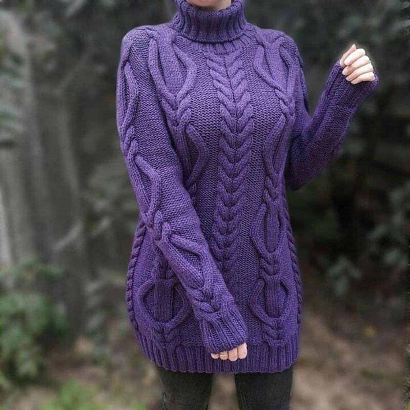 Женская мода плюс размер вязаные джемперы свитер водолазка теплый пуловер свитер