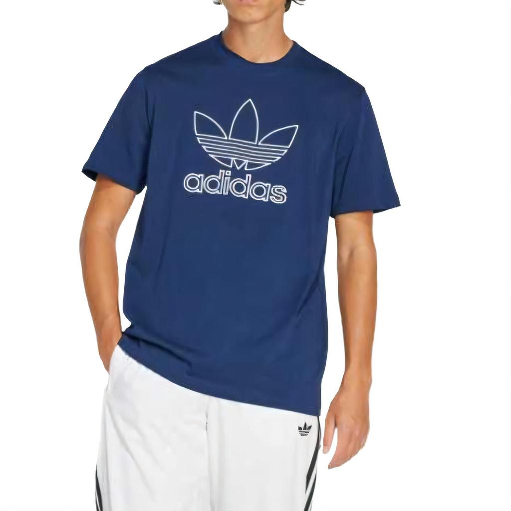 adidas Футболка Originals Adicolor Trefoil Tee Outline, удобная, приятная для кожи, универсальная, с круглым вырезом и коротким рукавом, мужские топы, темно-синего цвета JP1089