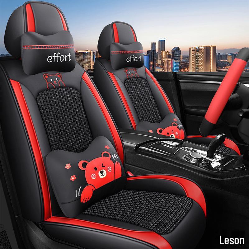 Комплект всесезонных чехлов на сиденья с полной защитой - Кожа и ледяной шелк с мультяшным дизайном