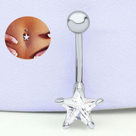 Rhinestone Pentagram Surgical Steel Belly Navel Ring Barbell Body Piercing Jewelry AVE