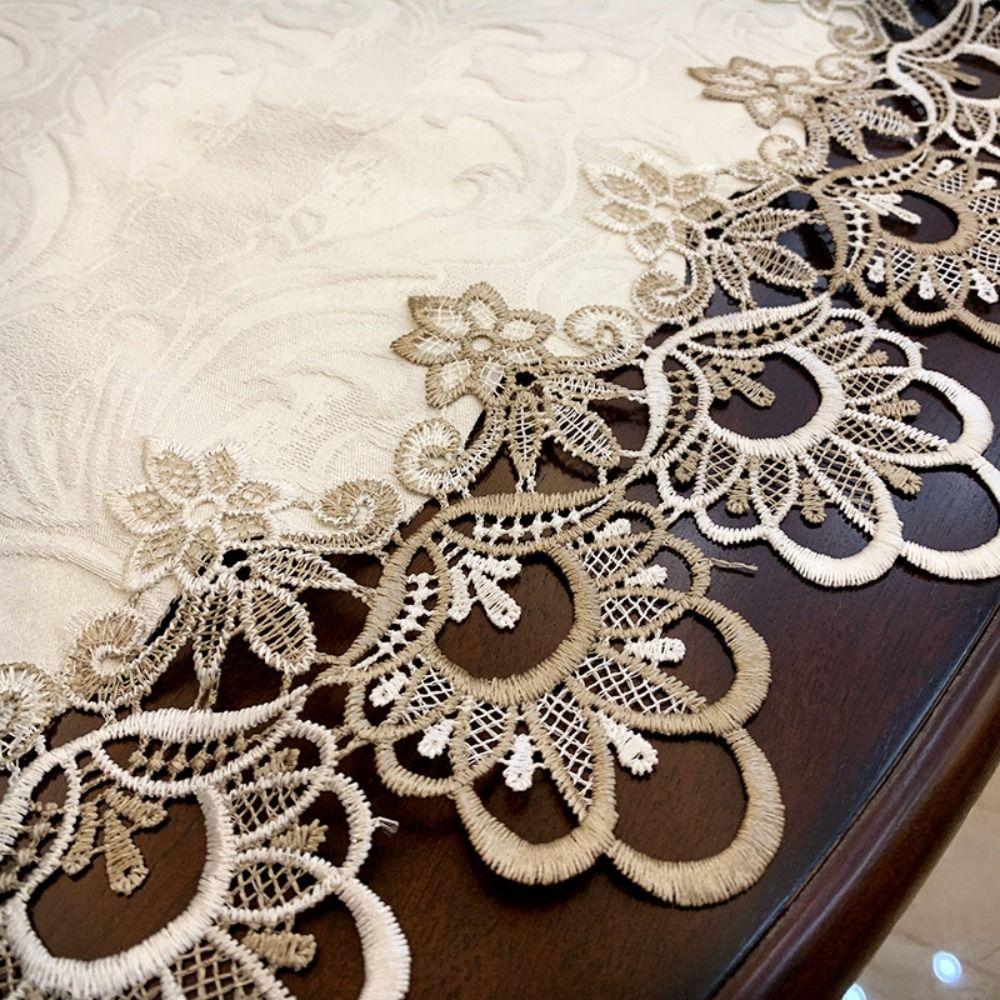 Lace Trim Banquet Decoration Wedding Table Runner Tablecloth Embroidered Tablecloth Table Cover