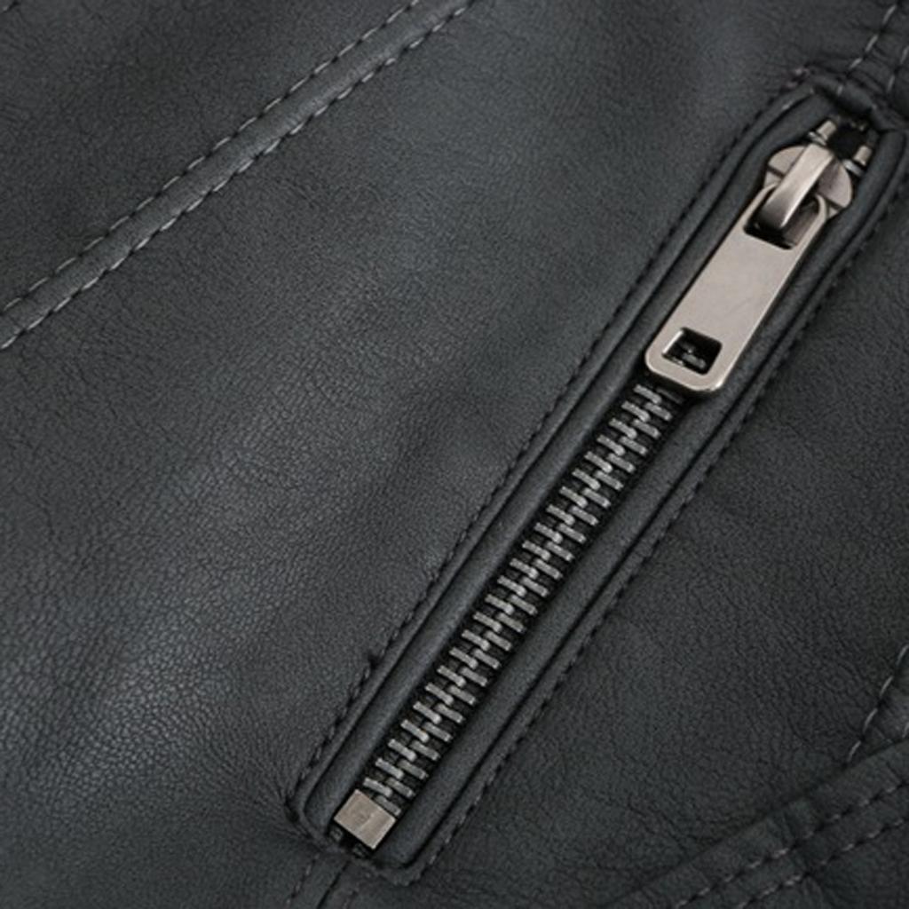 Women's Slim Leather Stand-Up Collar Zipper Stitching Solid Color Jacket