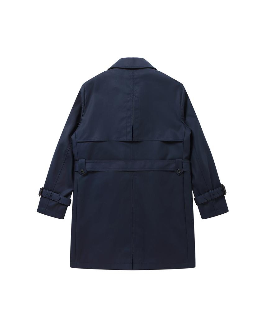 Solew Belted Double Trench Coat_Navy