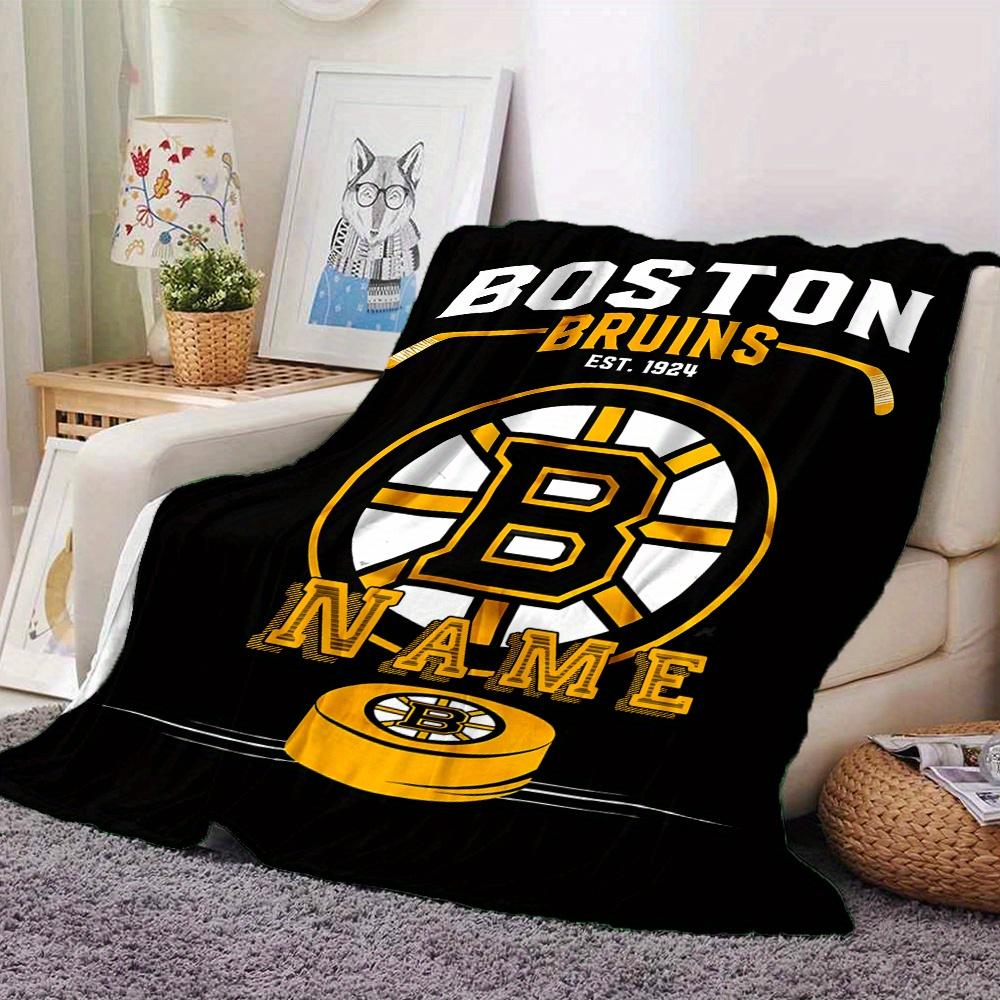 Boston Bruins Logo Four Seasons Blanket Customized With Your Name Lightweight And Warm Perfect Gift For Home Office Camping Sofa Travel Beach Durable