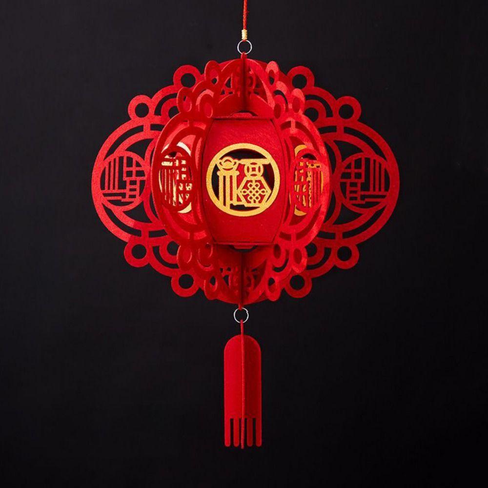 With Tassel Flocking Cloth Red Lanterns Hangable Chinese New Year Lantern Spring Festival