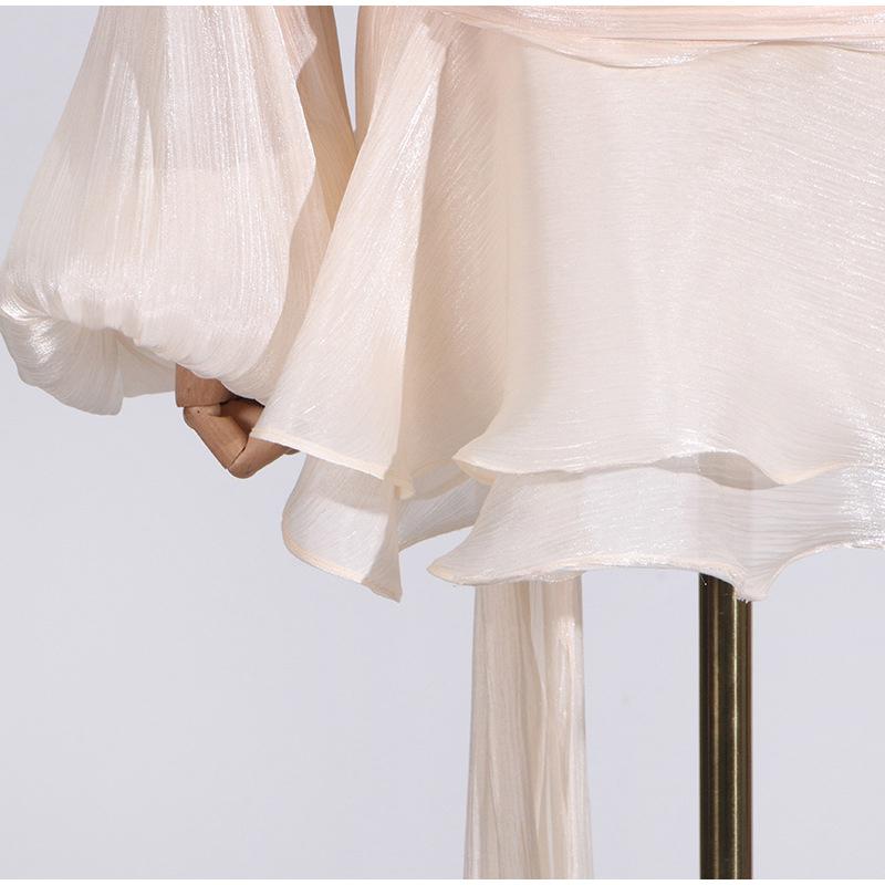 Элегантное женское платье на шнуровке, рукав-фонарик, V-образный вырез, свободное, мини, женские платья, однотонное, блестящее платье для леди