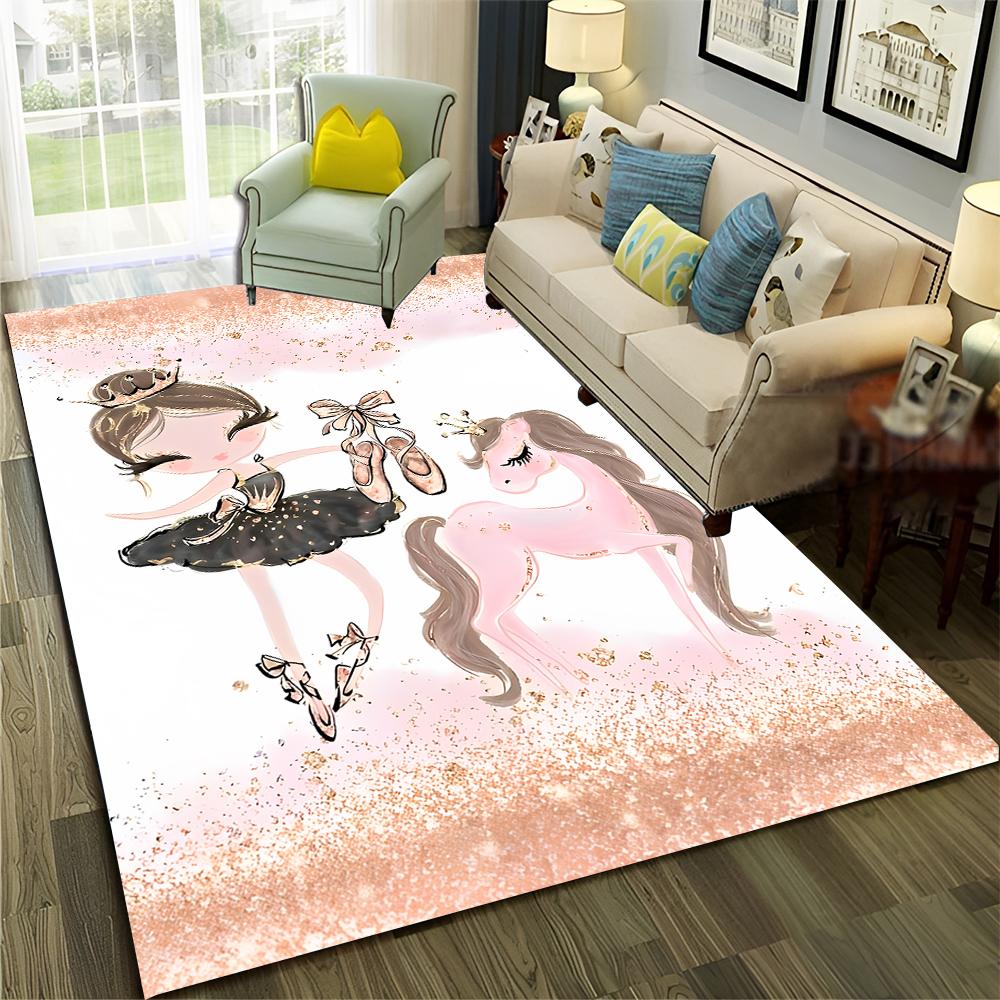 Ballet Girl Ballerina Swan Cartoon Carpet Rug for Home Living Room Bedroom Sofa Doormat Decor,kids  Area Rug Non-slip Floor Mat