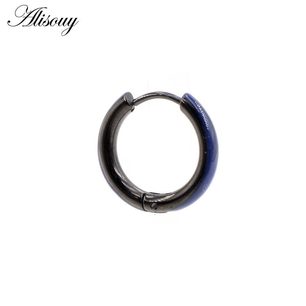 Alisouy 2PCS Punk Rock Hiphop Stainless Steel Enamel Circle Round Ear Helix Clip Huggie Buckle Women Men Unisex Hoop Earrings