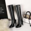 Women's High-heeled Boots Autumn and Winter New Style European and American Style Slim Heel Solid Color Plus Size Mid Length Boots