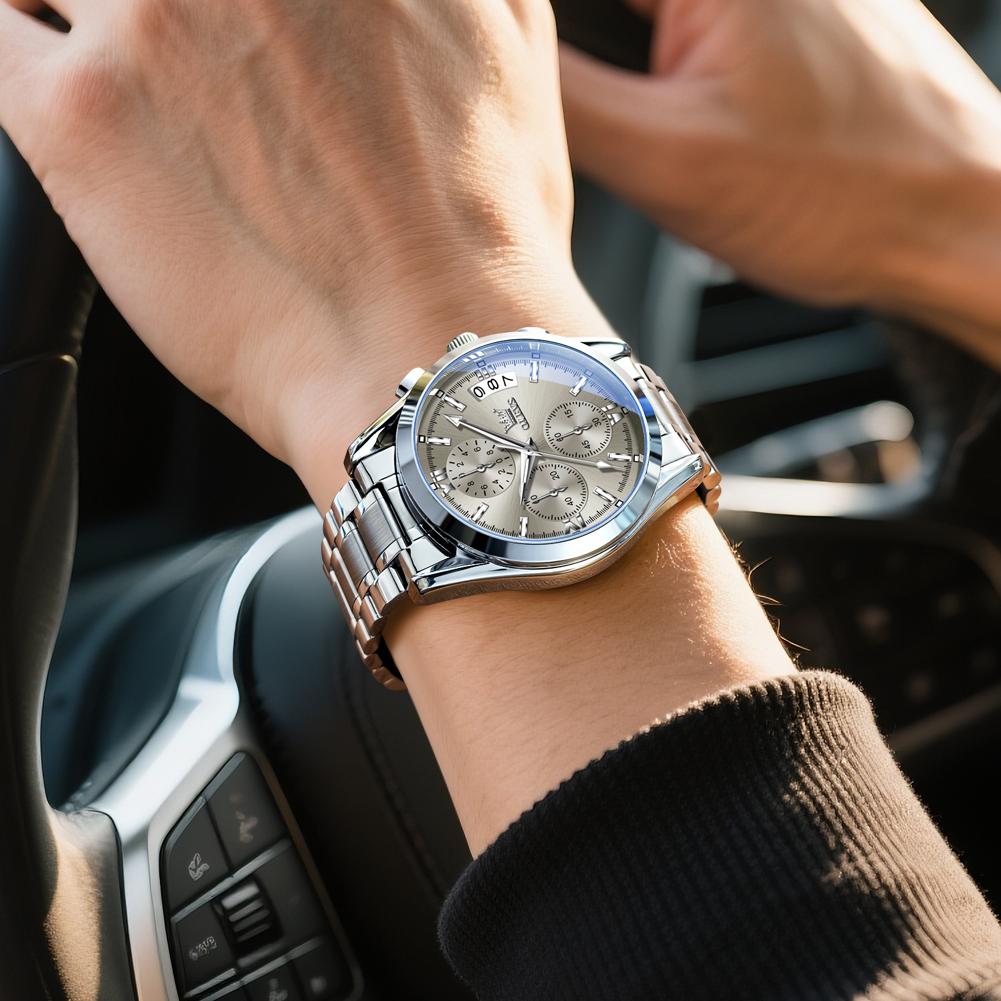 OLEVS Мужские часы Многофункциональные Водонепроницаемые Календарь Хронограф Роскошный Бренд Оригинальные Кварцевые Часы Мужские Спортивные Часы