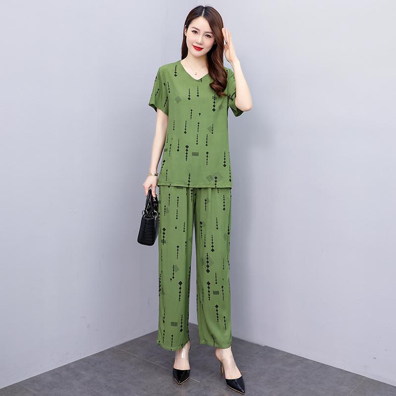 Women Pant Sets Casual Summer 2 Piece Sets Women Elegant Loose Wide Leg Pants and Short Sleeve Blouse