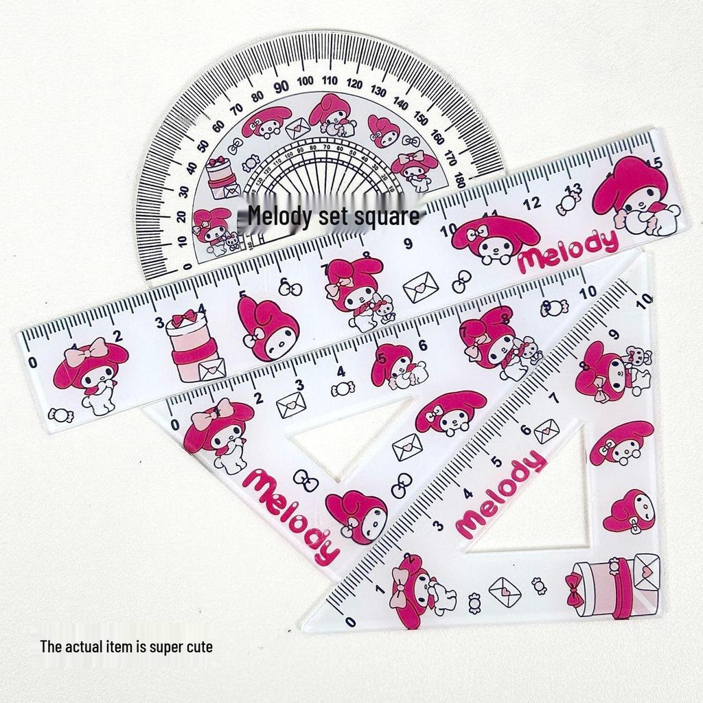 Cute Cat Acrylic Ruler Set - 4-Piece Cartoon Stationery for Students