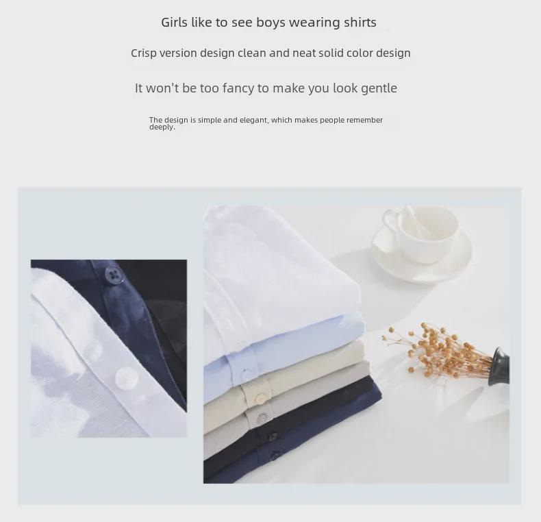 Мужская льняная рубашка темно-синего цвета с короткими рукавами — воротник-стойка, свободный крой, дышащая, универсальная, в японском ретро-стиле, повседневная.