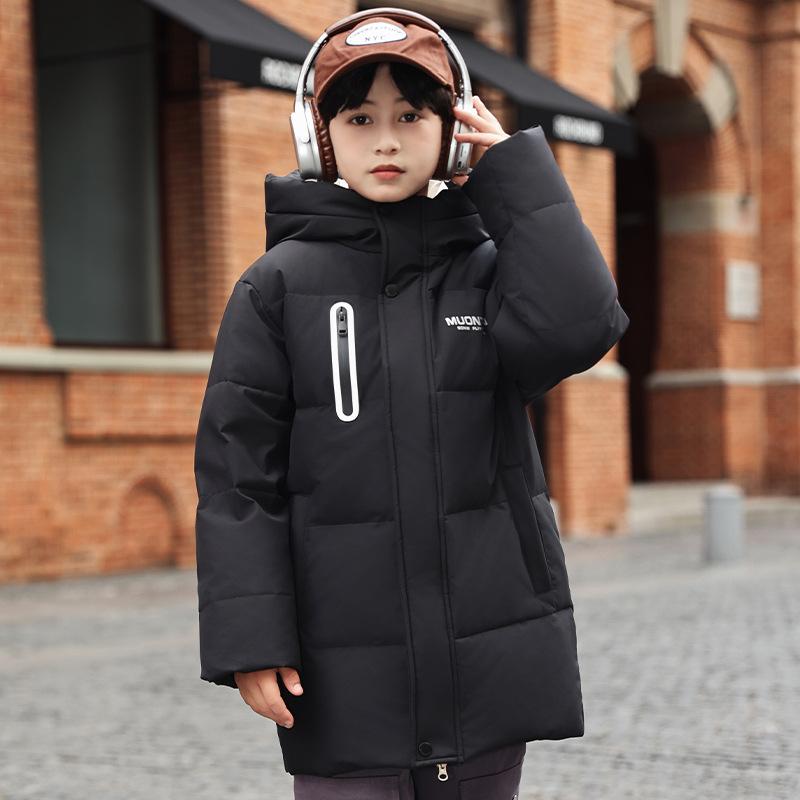 Зимняя детская куртка-пуховик средней длины из белого утиного пуха, новая модель, с капюшоном для мальчиков и девочек