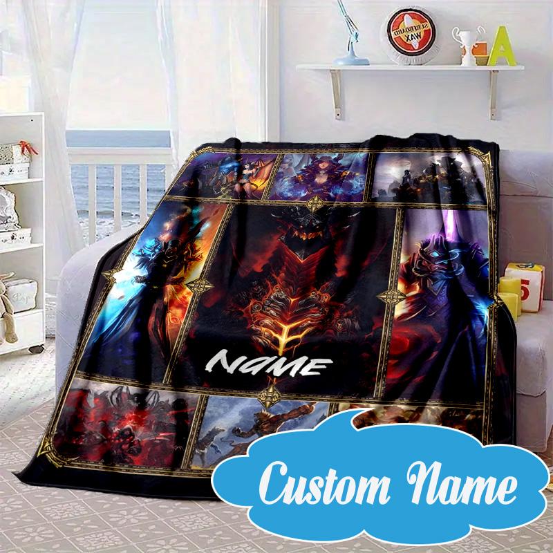 Custom Name Dragon's Fiery Warcraft Blanket bed sofa Blanket Flannel Blanket for Camping, Hiking, Picnic Essentials,gift for Fan family