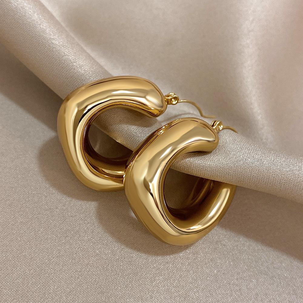 Chunky Chubby Stainless Steel Earrings for Women Simple Fashion Punk Gold Plated U-Shaped Hoop Earrings Waterproof Jewelry