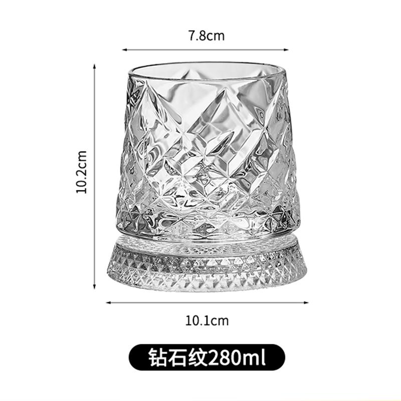 Rotating Whiskey Cup With Led Lamp Holder Crystal Glasses Tumbler for Cocktail Scotch, Bourbon, Gin, Brandy Home Bar Accessories