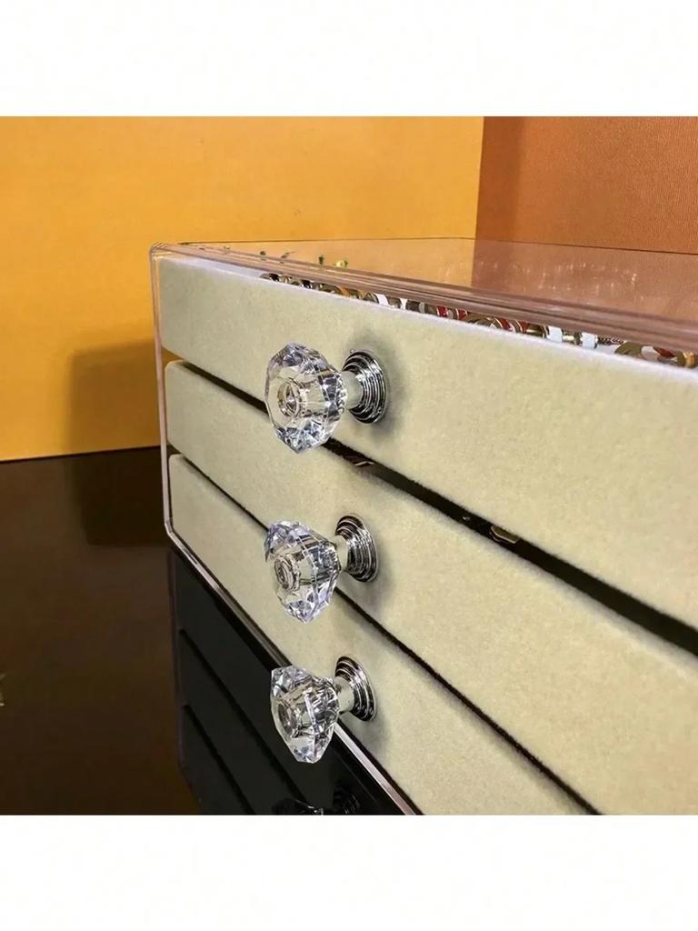 Acrylic Velvet Jewelry Organizer with 3 Drawers Stackable Display Storage Earrings Necklace Bracelets Box Holder Case for Women
