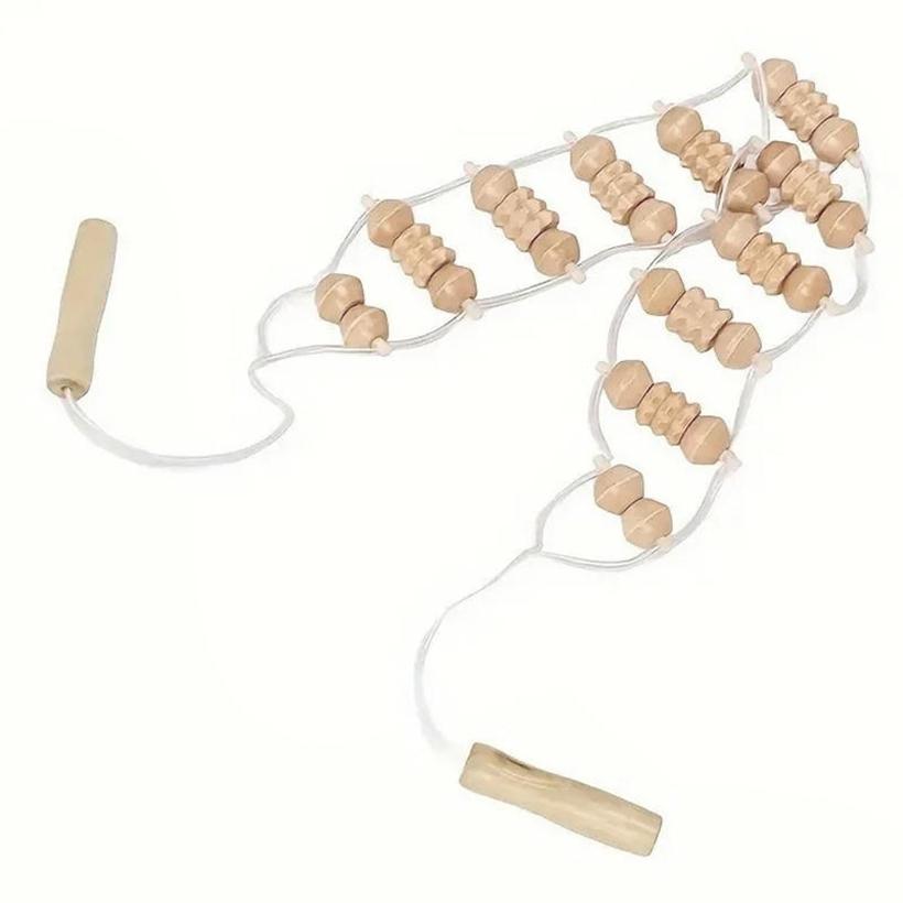 Wooden Back Massager with Rollers Multi-Functional Portable Manual Massage Strap Muscle Recovery Massage Tool