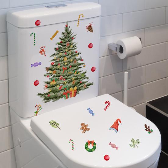 Christmas Snowman Toilet Sticker Fun Xmas Tree Removable Wall Sticker Novelty Home Decoration for Toilet
