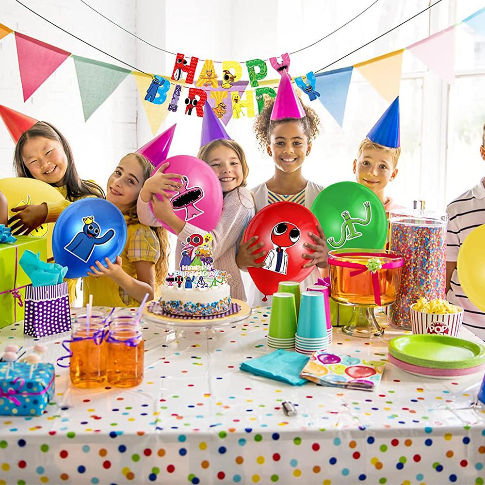 Украшения на день рождения «Радужные друзья» включают баннер, топпер для торта, воздушные шары для ребенка