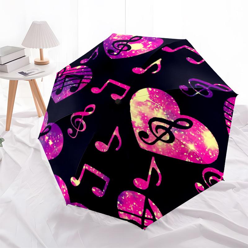 1pc Music Notes Heart Automatic Open/Close Umbrella - Compact Travel Umbrella with 8-Rib Durable Frame, Lightweight & Portable Design z55