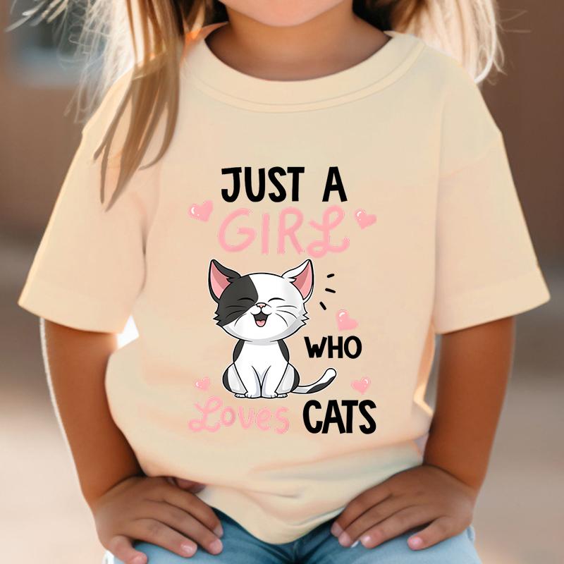 Just A Girl Who Loves Cats Tshirt Girls Harajuku Animal Summer Fashion Kids Clothes Funny Graphic Cute Cat Lover Streetwear