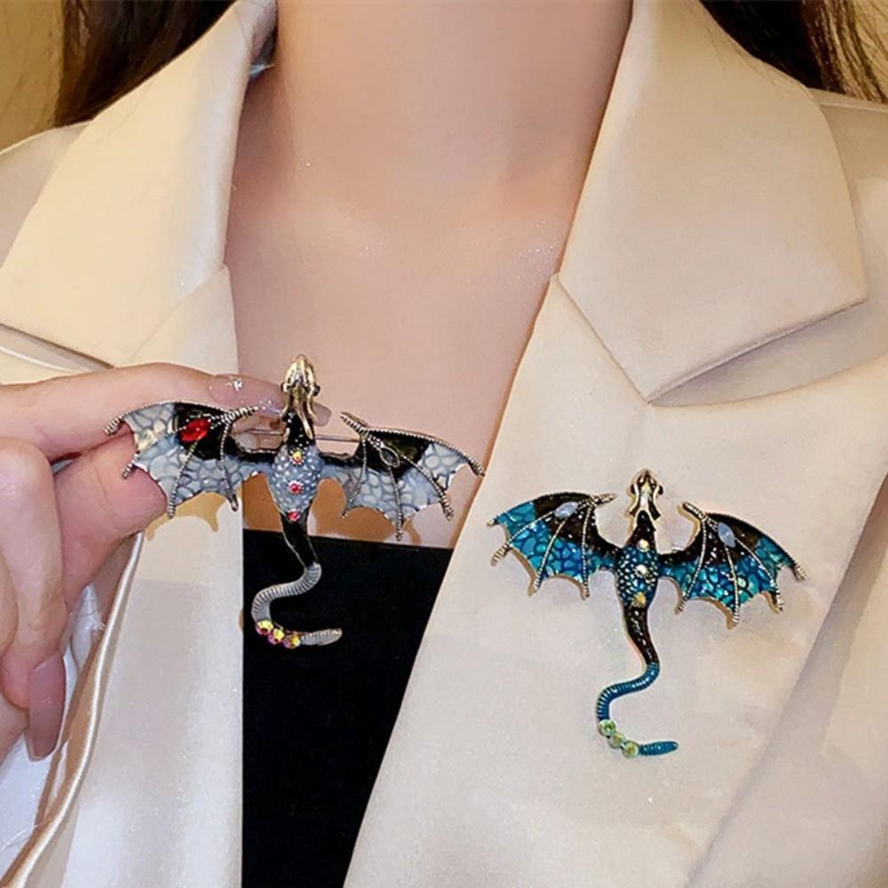 Retro Rhinestone Dragon Brooch Metal Lapel Pins New Flying Dragon Brooch Pins  Jewelry Accessories