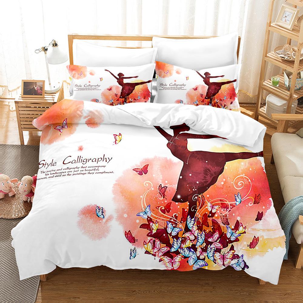 3D Single/Double Bed Flower Fairy Bedding Set Girl Room Duvet Cover 2/3pcs AU140 * 210 Full Size Children's Room Soft Home Textile