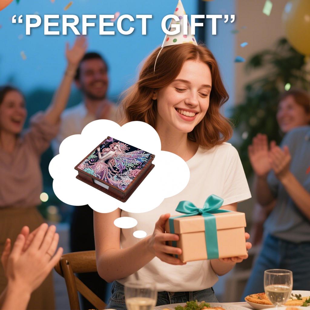 Wooden DIY Diamond Painting Kit Note Box Contains 160 Sheets of Paper Memo Paper Storage Box Diamond Art for Office Desk