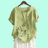 Women Casual Floral Print Loose Blouse Laides Cotton Linen Top Fashion Short Sleeve T-shirt