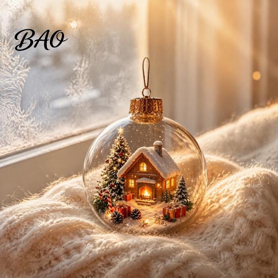 Christmas Theme Decorations Ball Ornament with LED Lights, Snow Scene Acrylic Clear Decor Decor, Shatterproof Xmas Tree Hanging Sphere Holiday