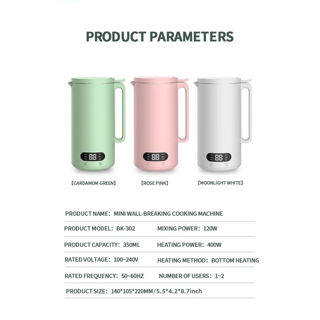 350ml Portable Soy Milk Machine with Juicer, Blender and Safety Switch