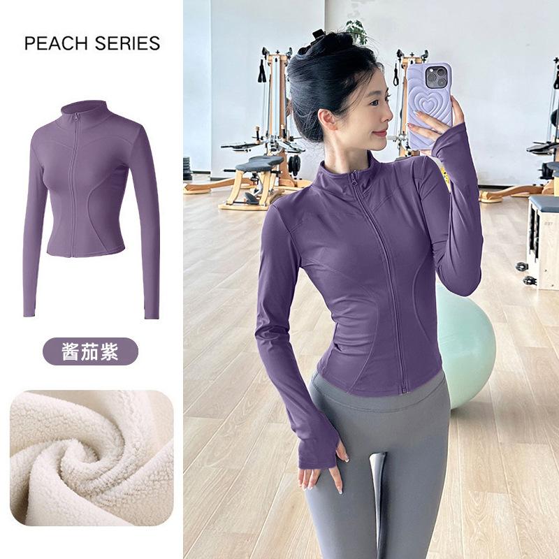 Spring velvet thickened breathable zipper yoga clothes women's sports long sleeves slim and thin running fitness clothes jacket