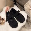 Warm cotton shoes autumn and winter new black flat-bottomed women's Doudou shoes one-word button Mao Mao shoes shallow mouth without Mary Jane