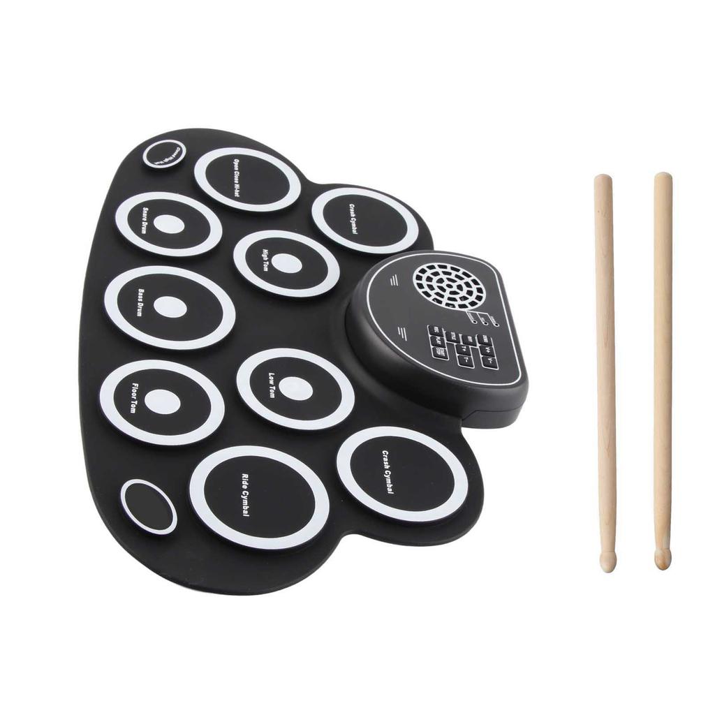 Drum Pads with Speakers Roll Up Drum Set Electronic Drum Set USB Rechargeable Speaker Kids Roll Up Drum Practice Pad White