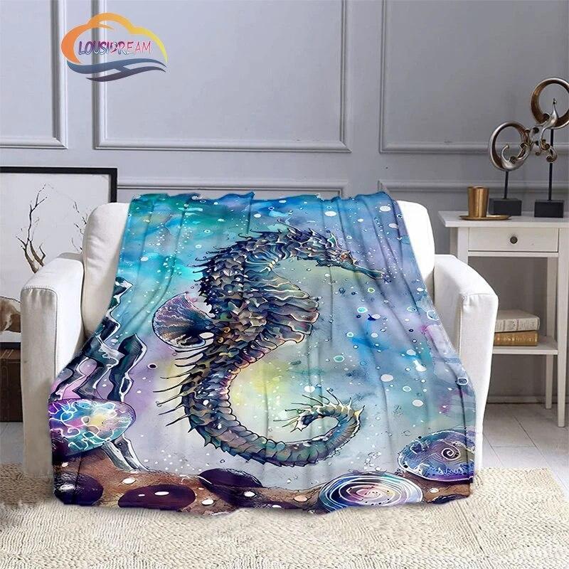 Marine Animal Sea Horse Blankets Super Soft Hippocampus Flannel Blanket Warm Lightweight Kids Bedding Sofa Chairs All Seasons
