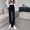 Spring High-Waisted Slit Wide-Leg Plus Size Floor-Length Pants