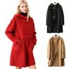 Women's Long Wool Coat with Hood Single Breasted Casual Wool Blend Trench Coat with Pockets Fall Winter Outerwear