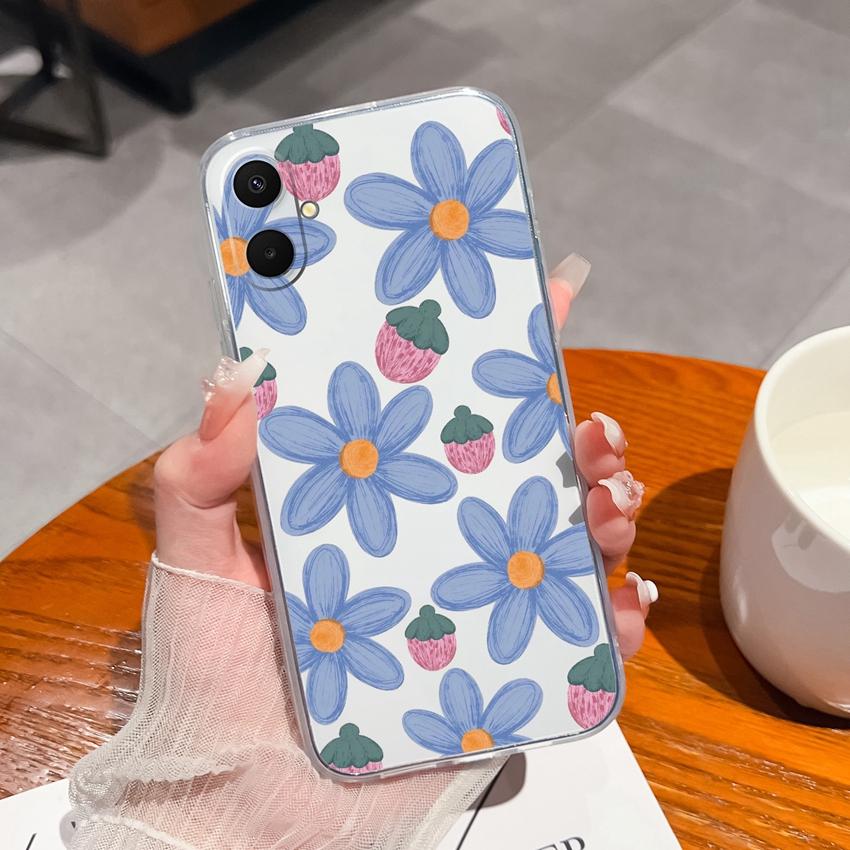 Для Samsung A07 A71 A17 A37 A53 A54 M36 F36 F56 Прозрачный Мягкий ТПУ Чехол для Телефона Летние Цветочные Узоры Мягкий Силиконовый Противоскользящий Чехол для Samsung