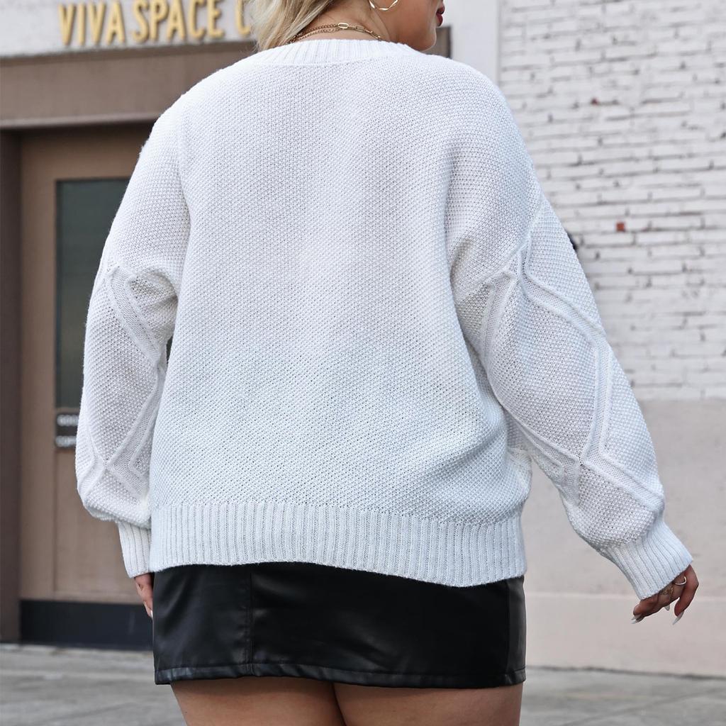 Women's Plus Size Women's Embroidered Yarn Flower Splicing Three-dimensional Decoration Woolen Pullover Sweater Long Sleeved Top