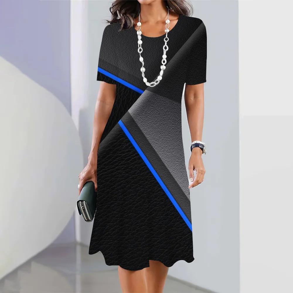 Летняя женская одежда Платья Ретро юбки А-силуэта 3D цветное блокирующее платье Вечеринка Элегантное платье с короткими рукавами Пуловер свободного покроя