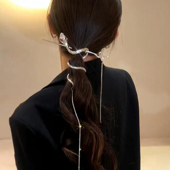 Шпилька для волос с бахромой в форме змеи, шпилька для хвоста с глянцевой отделкой, волосы в форме змеи