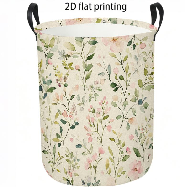 1pc Laundry Basket, Vintage Floral Watercolor Pattern Dirty Clothes Hamper, Collapsible Storage Organizer with Handles, Casual Aesthetic Home Decor/La