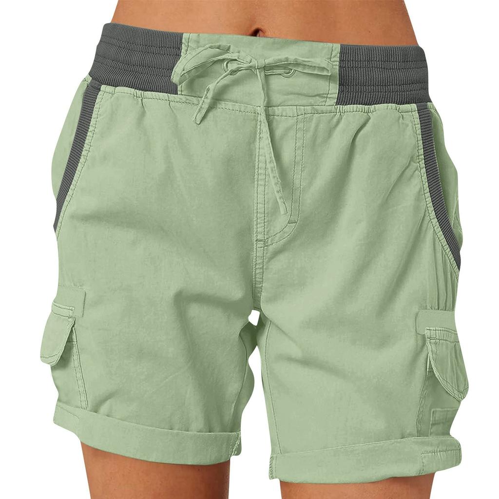 Женские однотонные модные повседневные брюки с карманами на шнурке, свободные шорты с эластичной резинкой на талии