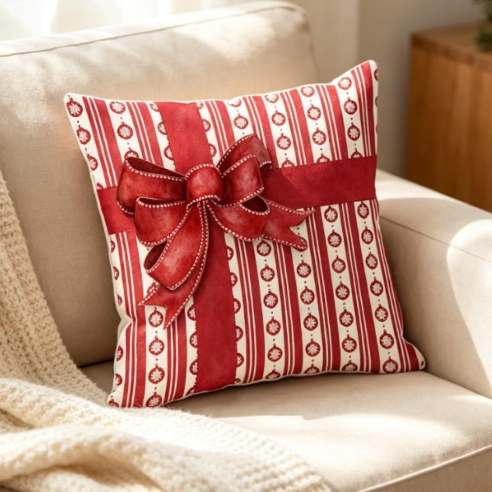 45x45cm Bowknot Snowman Pillow Cover Breathable Red Series Christmas Pillowcases Soft Square Throw Pillow Case Aesthetic Decor