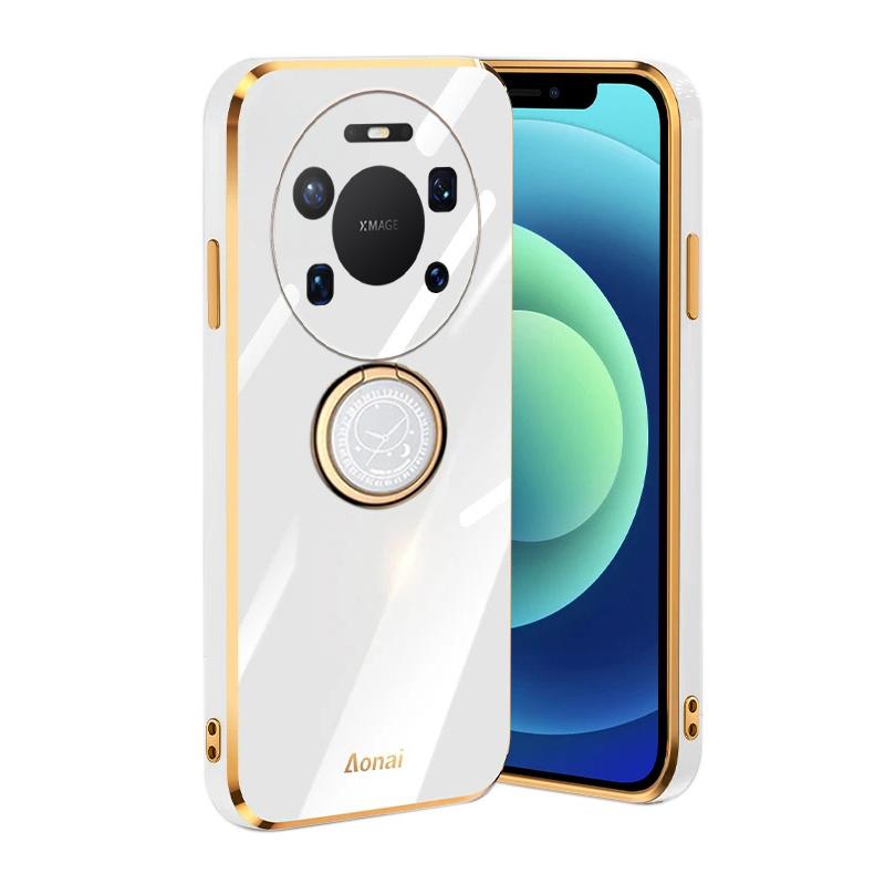 For Huawei Mate 80 Pro Case Smooth Electroplated Magnetic Suction Ring Bracket For Huawei Mate 80 Pro Plus Back Cover